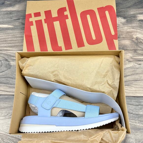 NIB Fitflop 9 Surff Two Tone Webbing/Leather Back Strap Sport Sandals Blue - Picture 11 of 12